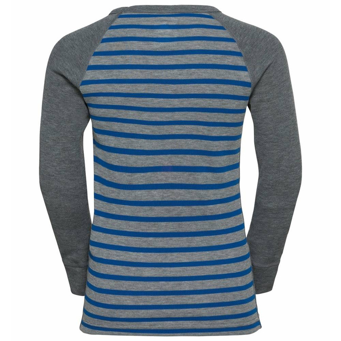 Funkčné prádlo ODLO Active Warm Eco Kids Stripes BL Top Crew Neck LS Blue Wing Teal/Reef Waters - 2022/23