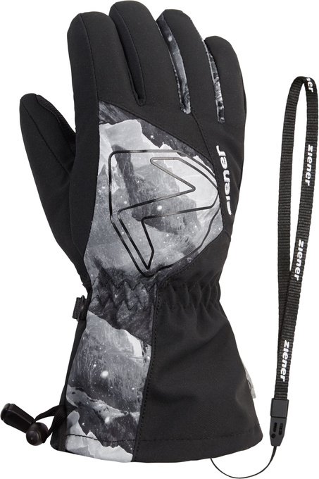 Lyžiarske rukavice Ziener Laval-z As® Aw Glove Junior Unisex Black Grey Mountain Print - 2025/26