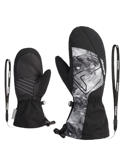 Lyžiarske rukavice Ziener Lavalino-z As® Aw Mitten Glove Junior Unisex Black Grey Mountain Print - 2025/26