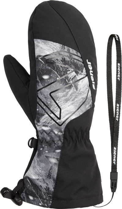 Lyžiarske rukavice Ziener Lavalino-z As® Aw Mitten Glove Junior Unisex Black Grey Mountain Print - 2025/26