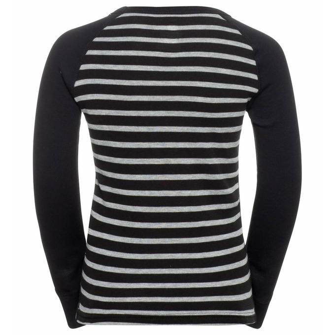 Funkčné prádlo ODLO Active Warm Eco Kids Stripes BL Top Crew Neck LS Black/Grey Melange - 2022/23